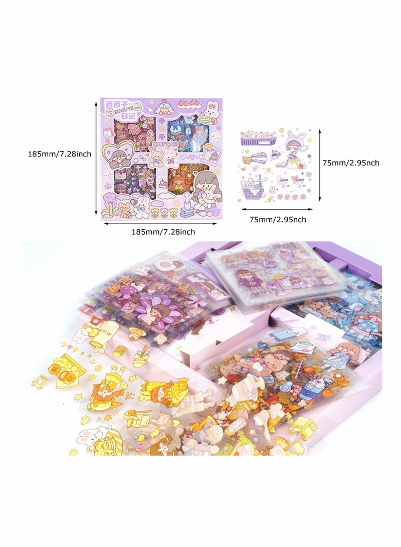 Y&D Stickers Set, 100 Sheets Kawaii Pack Cute Cartoon Character Animal Flower Decorative Scrapbook Sticker Decal for Bullet Journaling, Diary, DIY Arts Crafts, Album, Planners, Junk Journal  - Image 3