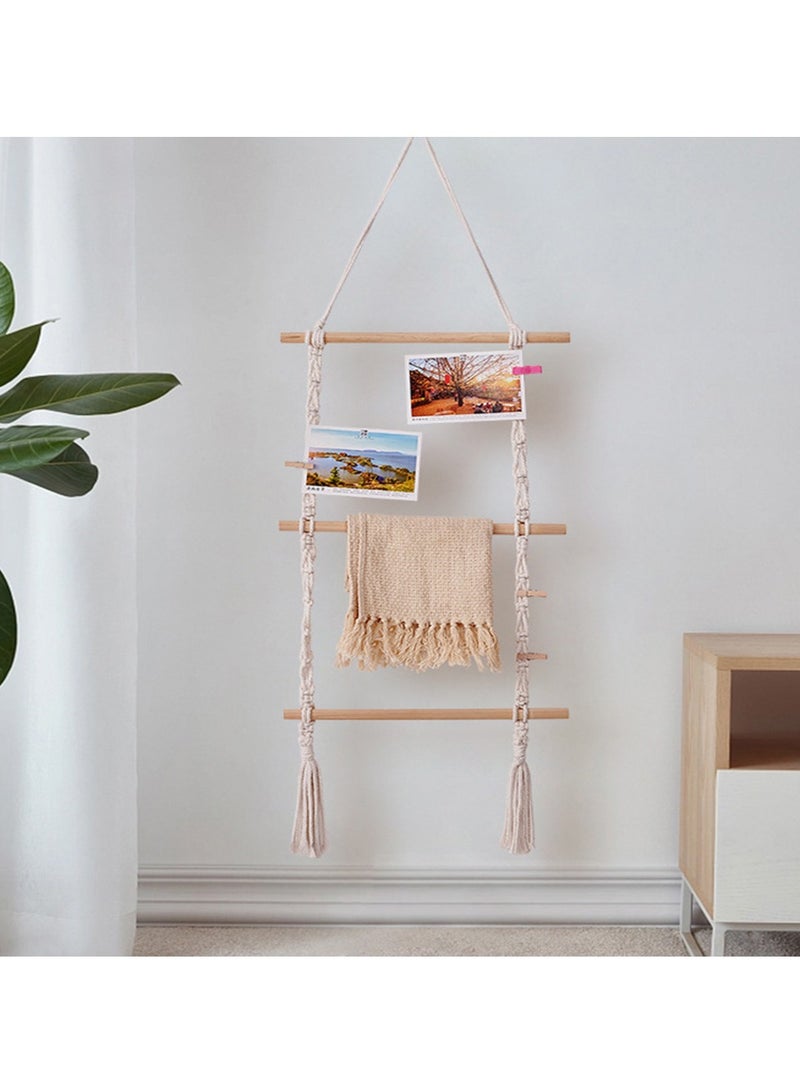 Bohemian Style Decorative Wall Shelf, Handmade Cotton Rope Woven Tapestry Towel Storage Rack, Room Bedroom Photo Display Rack - Image 4