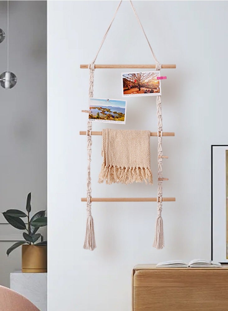 Bohemian Style Decorative Wall Shelf, Handmade Cotton Rope Woven Tapestry Towel Storage Rack, Room Bedroom Photo Display Rack - Image 5