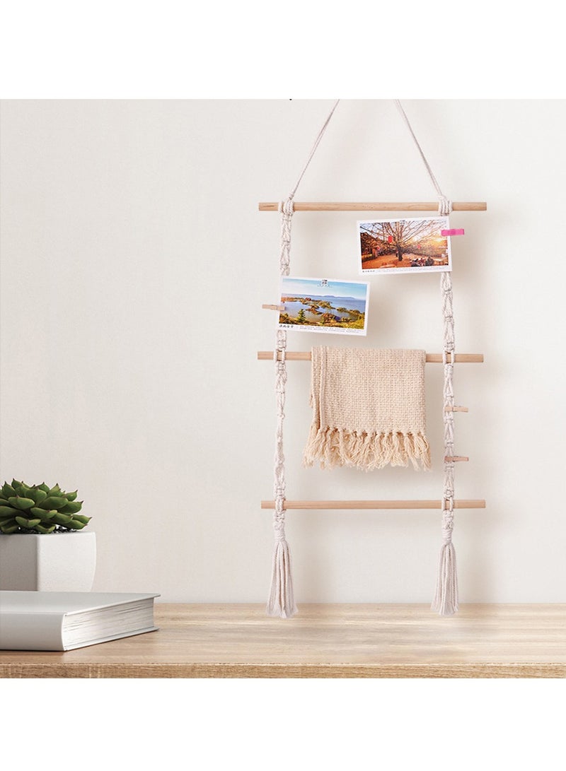 Bohemian Style Decorative Wall Shelf, Handmade Cotton Rope Woven Tapestry Towel Storage Rack, Room Bedroom Photo Display Rack - Image 1