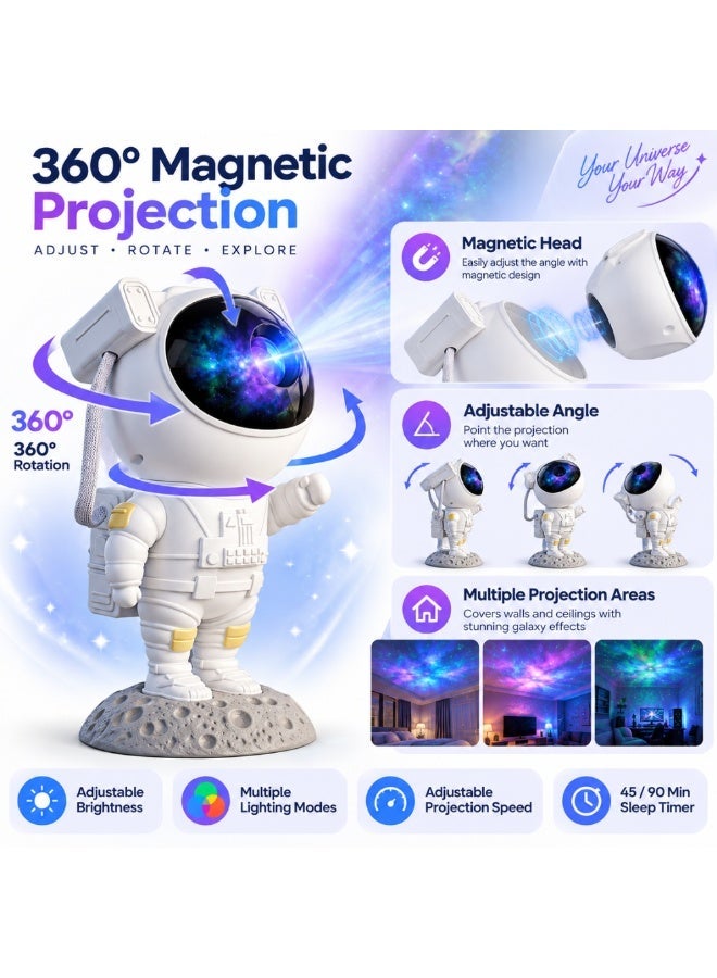 Titora Galaxy Star Projector Night Light, Astronaut LED Starry Nebula Projector with 360° Rotation, Magnetic Head, Remote Control & Timer, Bedroom Ceiling Decor for Kids & Adults (White) - Image 4