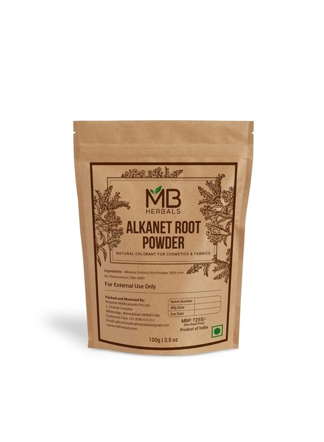 MB Herbals مسحوق جذر الألكانيت 100 جرام (3.5 أونصة) | راتنجوت / ألكانا تينكتوريا | عامل تلوين طبيعي لمستحضرات التجميل العشبية، الأقمشة الطبيعية | يعزز نمو الشعر