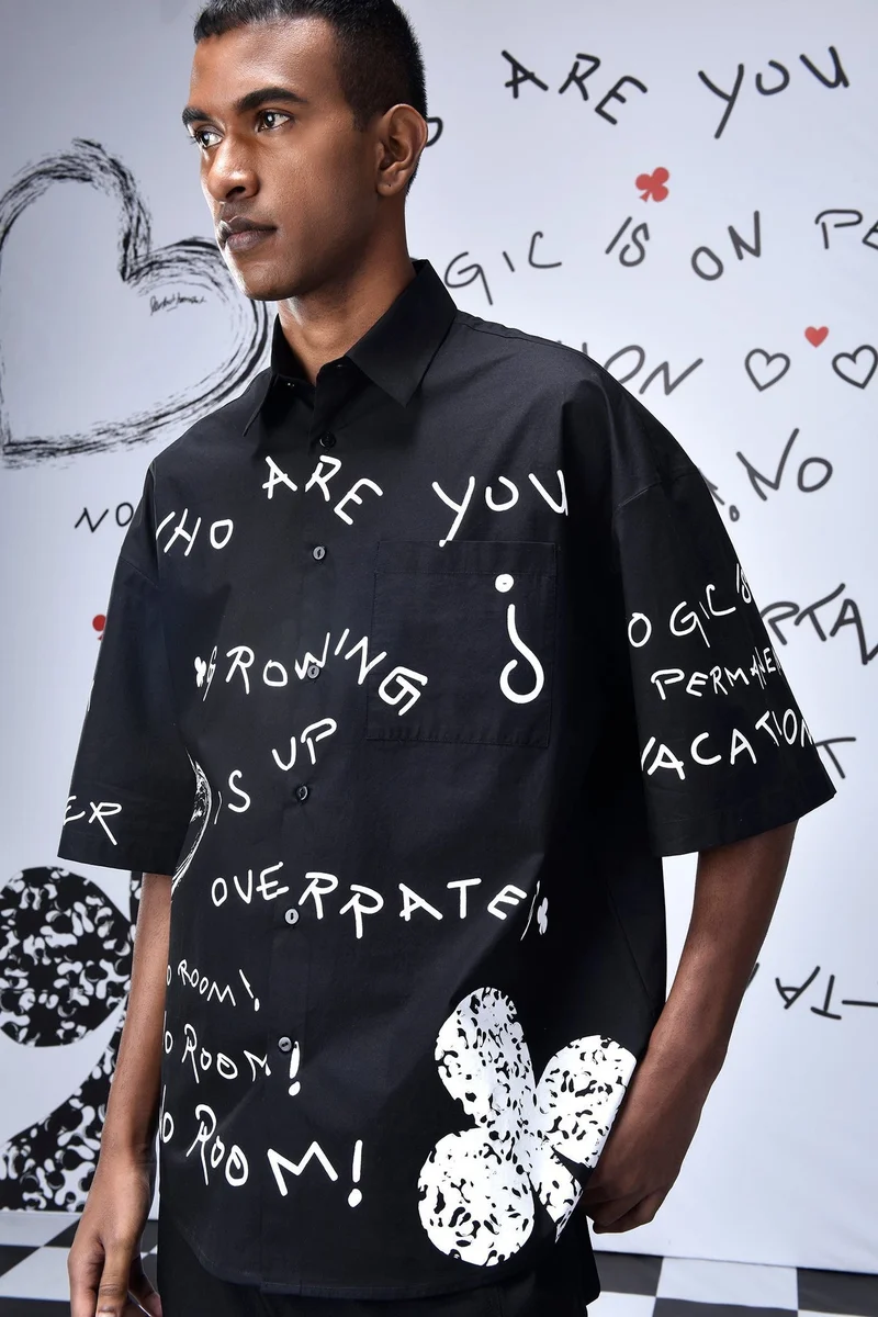 Genes Lecoanet Hemant Scribble Oversized Shirt- Black