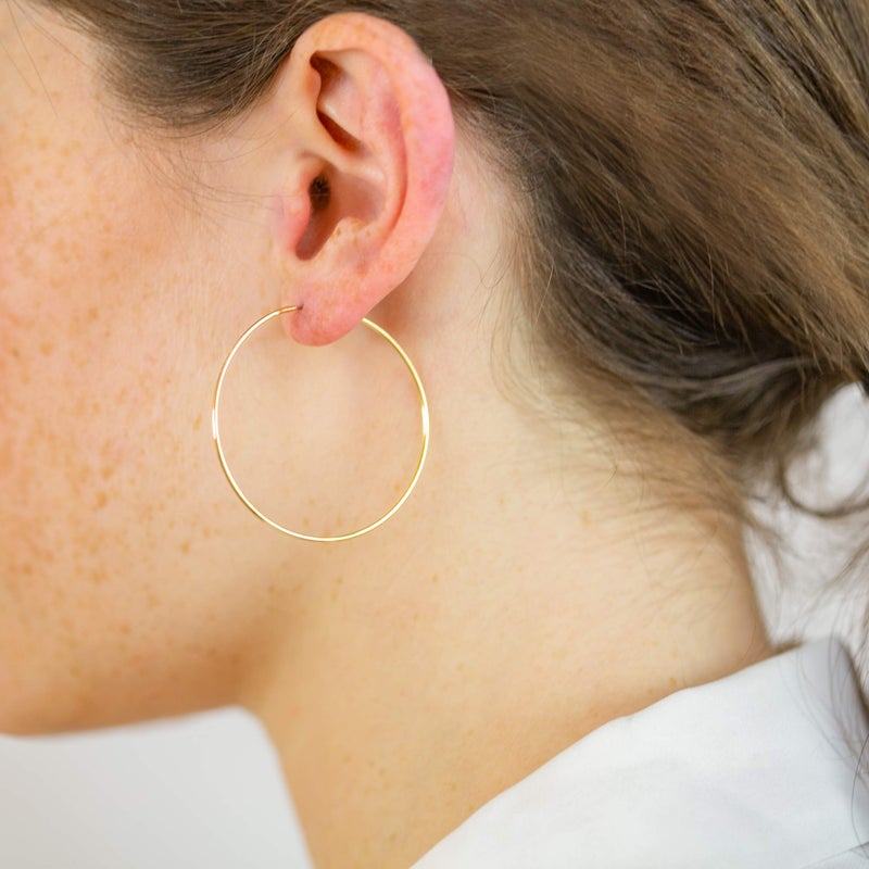 Columbus 14K Gold Plated Thin Endless Hoop Earrings - Lightweight Wire Hoops (Gold, 40) - Image 3