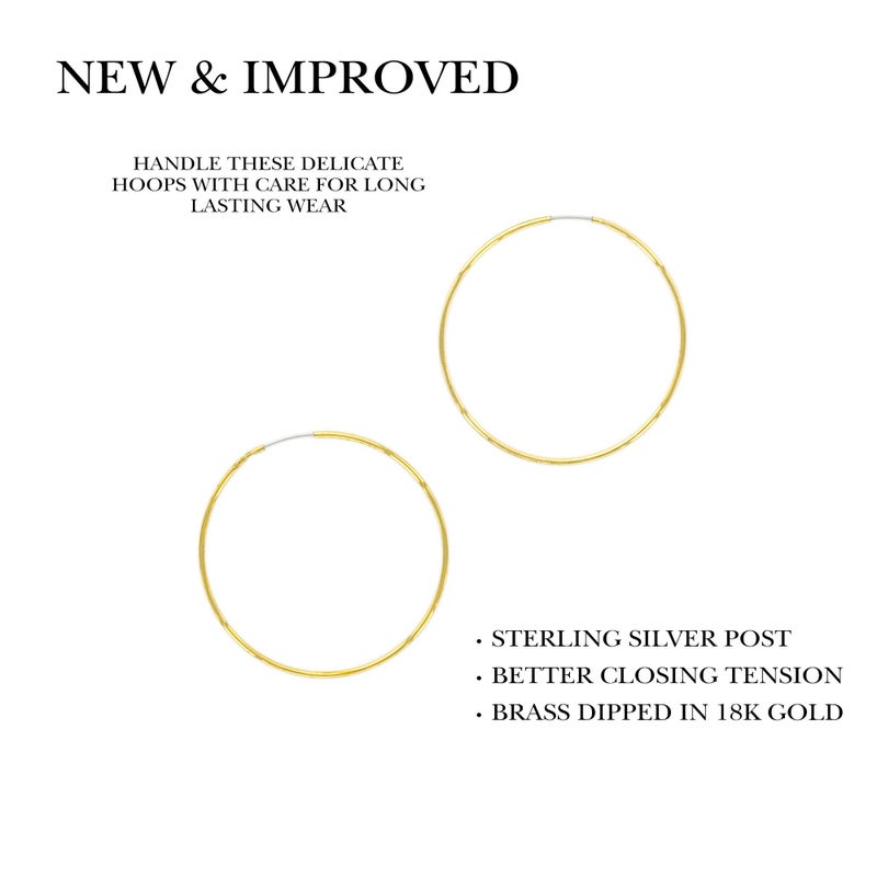 Columbus 14K Gold Plated Thin Endless Hoop Earrings - Lightweight Wire Hoops (Gold, 40) - Image 4