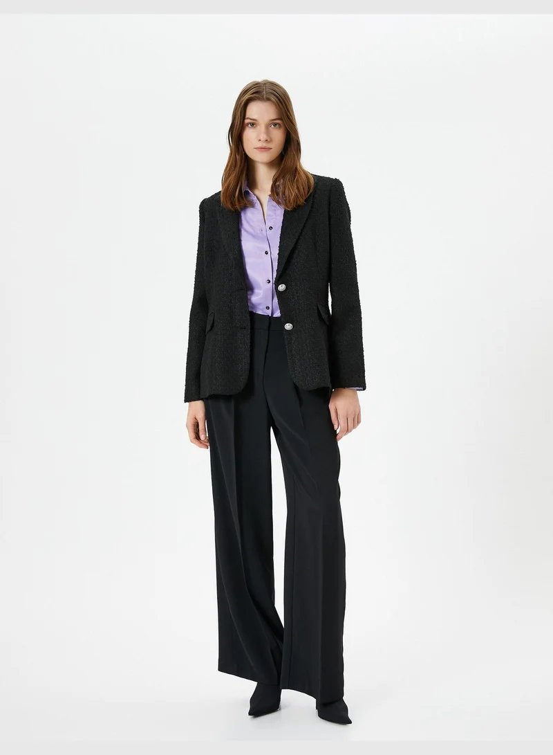 KOTON Pocket Detail Buttoned Tweed Blazer Jacket