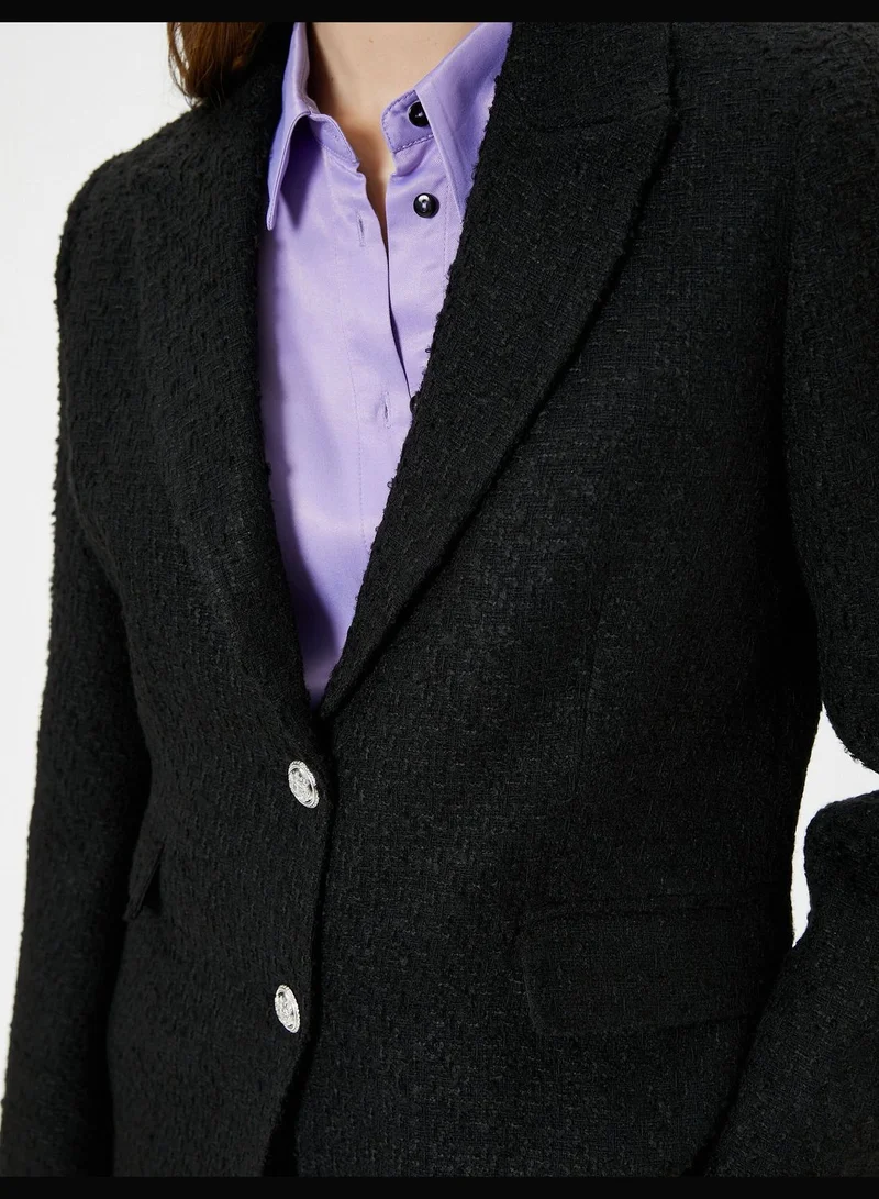 KOTON Pocket Detail Buttoned Tweed Blazer Jacket