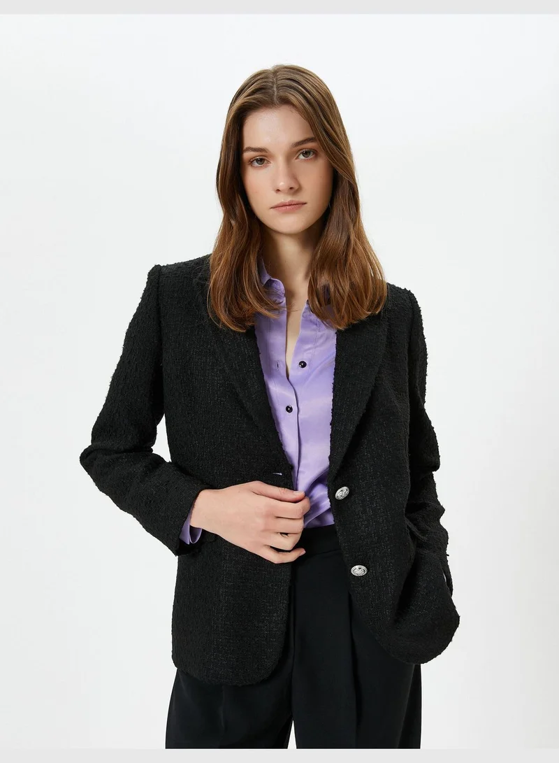 KOTON Pocket Detail Buttoned Tweed Blazer Jacket