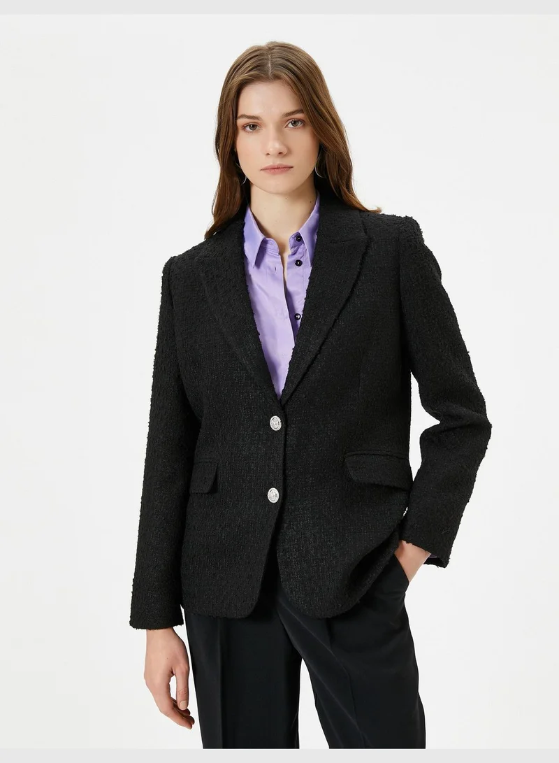 KOTON Pocket Detail Buttoned Tweed Blazer Jacket