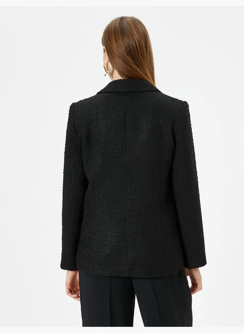 KOTON Pocket Detail Buttoned Tweed Blazer Jacket