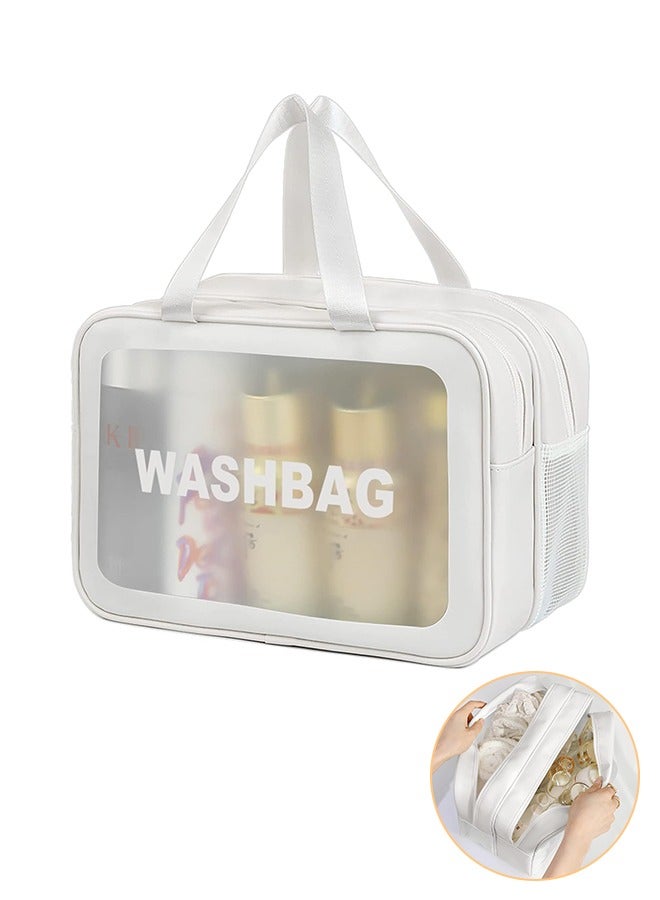 Waterprood Makeup Bag Travel Toiletry Bag for Women and Men, Matte Translucent Toiletry Bag with Handy Handle, Cosmetic Organizer Bag for Travel Toiletries Cosmetic  Accessories  (White) - Image 1