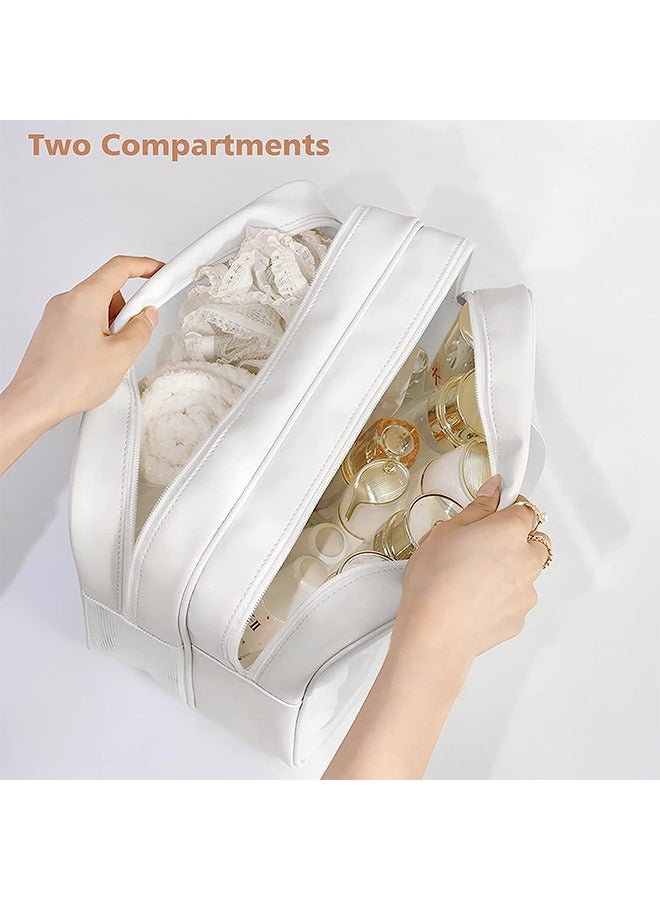 Waterprood Makeup Bag Travel Toiletry Bag for Women and Men, Matte Translucent Toiletry Bag with Handy Handle, Cosmetic Organizer Bag for Travel Toiletries Cosmetic  Accessories  (White) - Image 2
