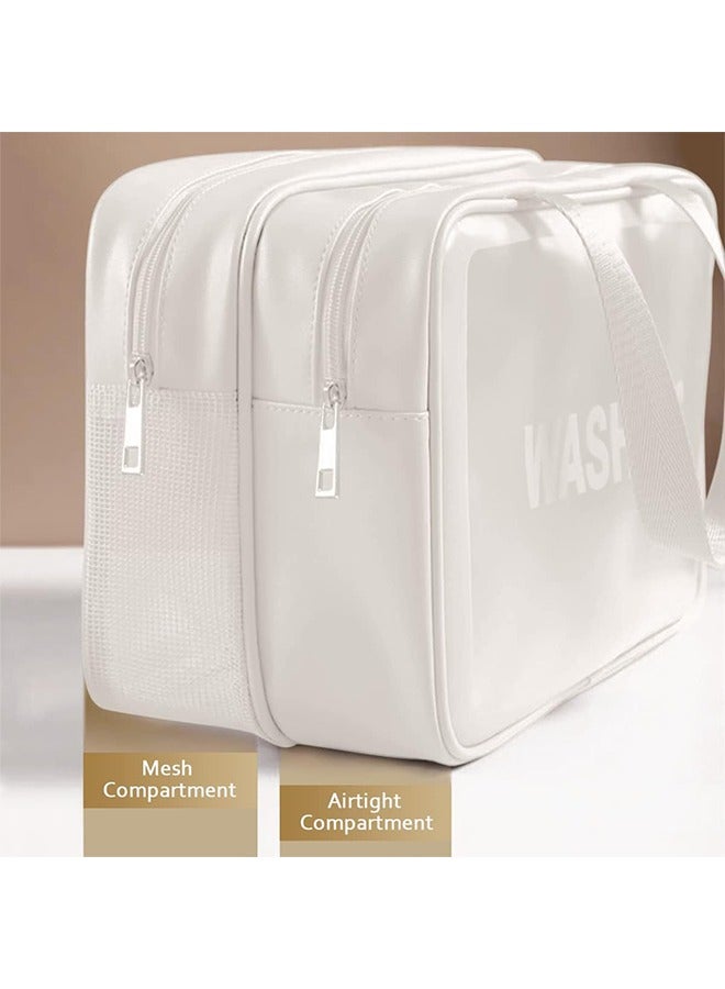Waterprood Makeup Bag Travel Toiletry Bag for Women and Men, Matte Translucent Toiletry Bag with Handy Handle, Cosmetic Organizer Bag for Travel Toiletries Cosmetic  Accessories  (White) - Image 4