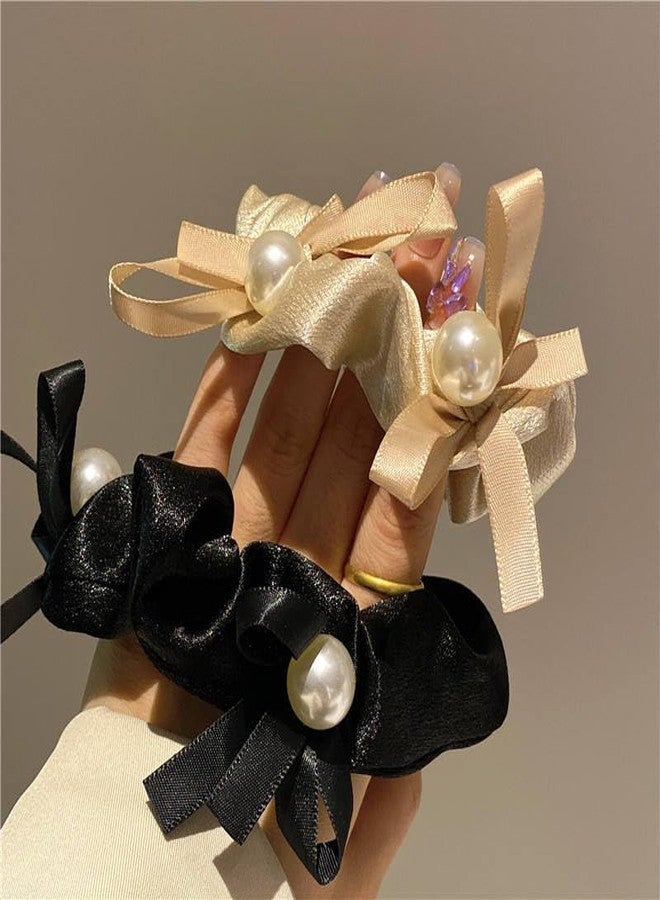 Shivashay Simple Fashion Hair Ties | Pleated Pearl Large Bowel Scrunchies | Korean Style Scrunchies | Temperament All-matched Elastic Hair Bands Accessories For Girls & Women (Pack of 2) - Image 3