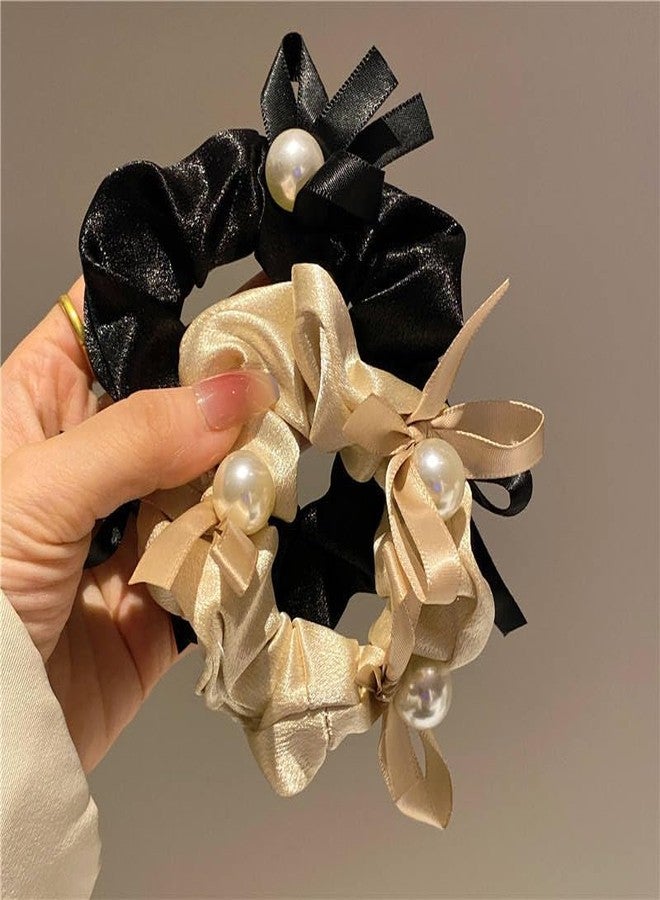 Shivashay Simple Fashion Hair Ties | Pleated Pearl Large Bowel Scrunchies | Korean Style Scrunchies | Temperament All-matched Elastic Hair Bands Accessories For Girls & Women (Pack of 2) - Image 1