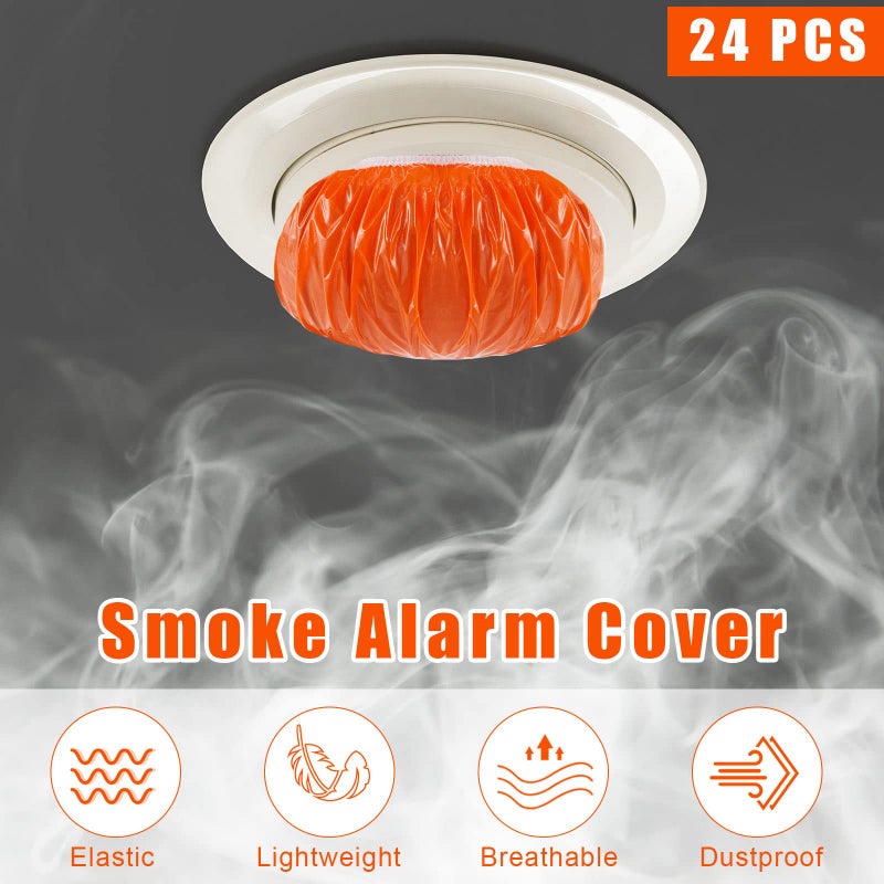 Tessco 24 Pieces Smoke Detector Fire Alarm Dust Paint Cover Thicken Elastic Stretch Plastic Smoke Detector Fire Alarm Cover During Cooking or Baking, Orange - Image 3