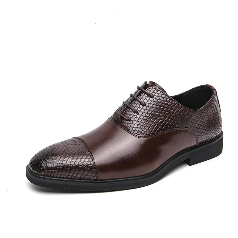 Dress Professional Lace-Up Leather Shoes Men'S Fashion Office Stitching Business Oxford Shoes Black Wedding Best Man Shoes - Image 1