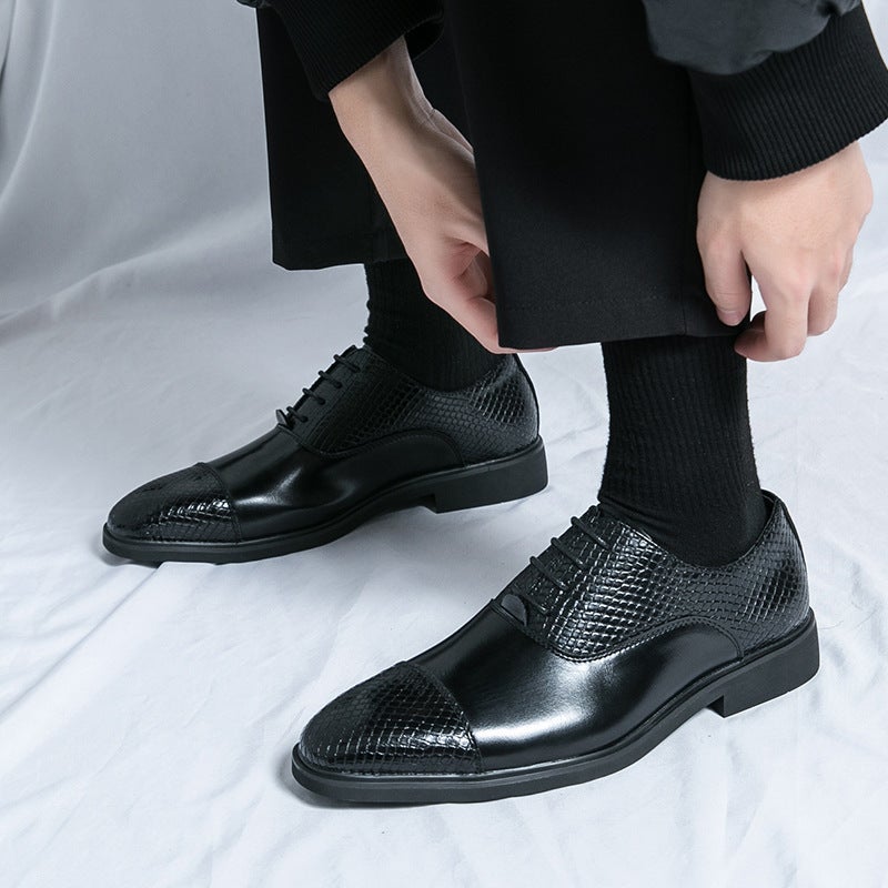 Dress Professional Lace-Up Leather Shoes Men'S Fashion Office Stitching Business Oxford Shoes Black Wedding Best Man Shoes - Image 2