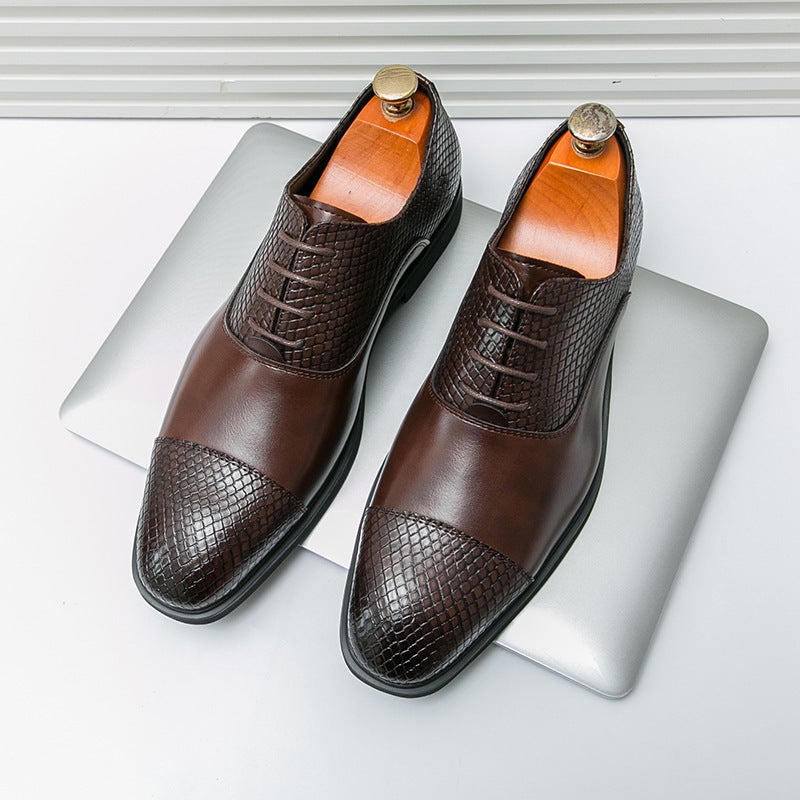 Dress Professional Lace-Up Leather Shoes Men'S Fashion Office Stitching Business Oxford Shoes Black Wedding Best Man Shoes - Image 3