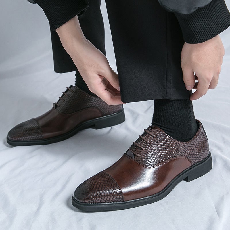 Dress Professional Lace-Up Leather Shoes Men'S Fashion Office Stitching Business Oxford Shoes Black Wedding Best Man Shoes - Image 4