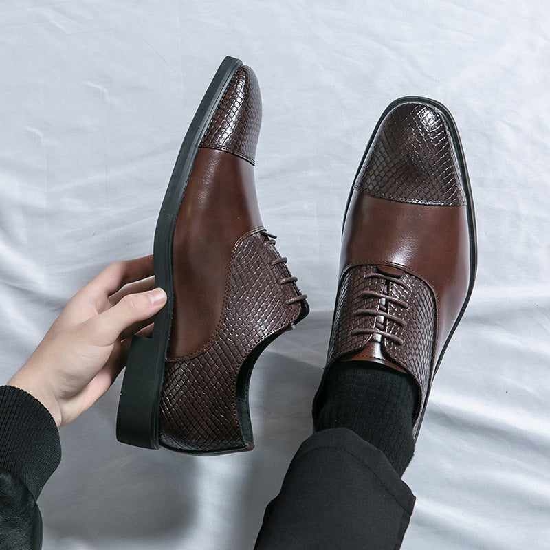 Dress Professional Lace-Up Leather Shoes Men'S Fashion Office Stitching Business Oxford Shoes Black Wedding Best Man Shoes - Image 5