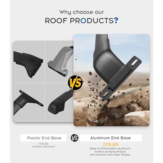 rayihni أشرطة السقف المعززة بوزن 220 رطل لسيارة نيسان كيكز 2016-2023، قضبان سقف ثقيلة للكاياك، لوح التزلج، لوح السطح، الدراجة، القوارب، ملحقات الحمولة - Image 3