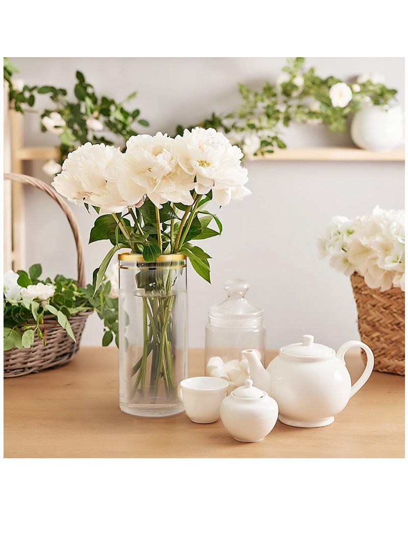 Excefore 4 قطع مزهرية زجاجية بأسطوانة بحافة ذهبية، لحاملات الشموع العائمة في وسط الطاولات، مزهريات شفافة للزهور لتزيين حفلات الزفاف وحفلات المنزل، 3.35 عرض x 8 ارتفاع - Image 5