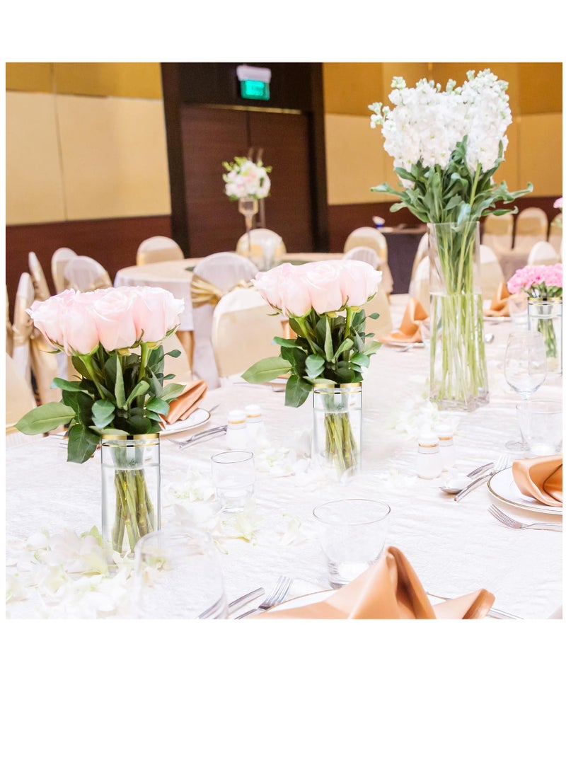 Excefore 4 قطع مزهرية زجاجية بأسطوانة بحافة ذهبية، لحاملات الشموع العائمة في وسط الطاولات، مزهريات شفافة للزهور لتزيين حفلات الزفاف وحفلات المنزل، 3.35 عرض x 8 ارتفاع - Image 4