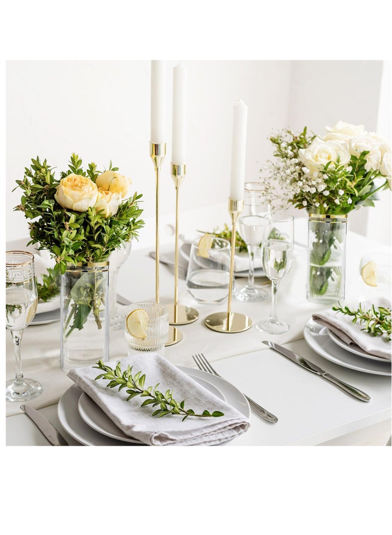 Excefore 4 قطع مزهرية زجاجية بأسطوانة بحافة ذهبية، لحاملات الشموع العائمة في وسط الطاولات، مزهريات شفافة للزهور لتزيين حفلات الزفاف وحفلات المنزل، 3.35 عرض x 8 ارتفاع - Image 3