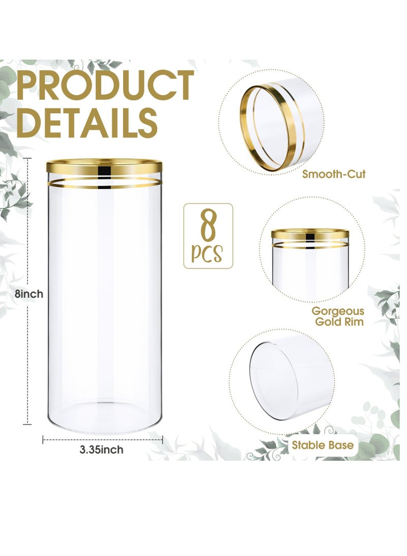 Excefore 4 قطع مزهرية زجاجية بأسطوانة بحافة ذهبية، لحاملات الشموع العائمة في وسط الطاولات، مزهريات شفافة للزهور لتزيين حفلات الزفاف وحفلات المنزل، 3.35 عرض x 8 ارتفاع - Image 2