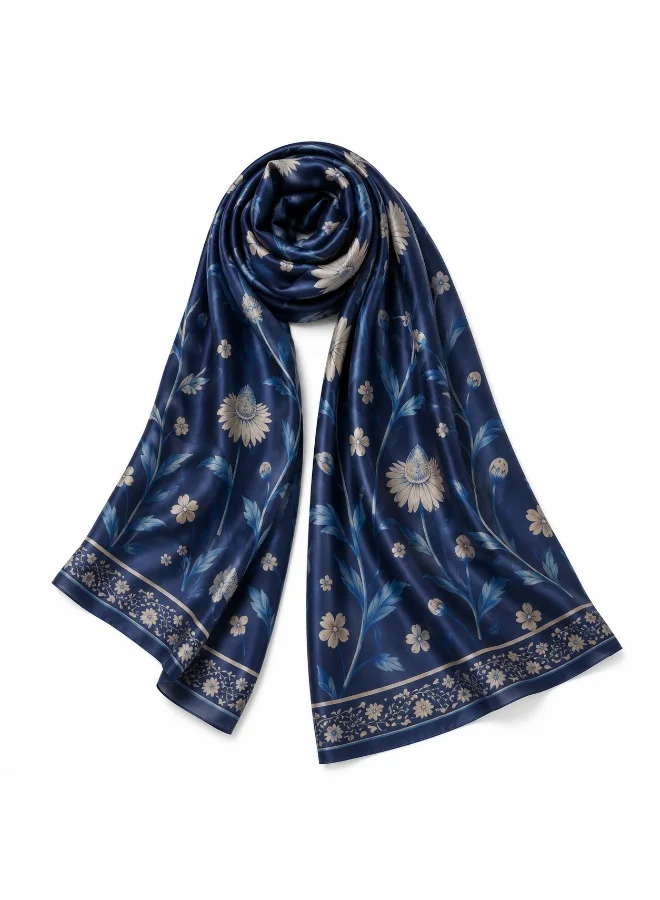 Amnad International  Luxury Printed Satin Silk Abaya for Women with Matching Hijab – Royal Blue Floral Art Print, Sizes 52-60 inches for Women | Best Price UAE