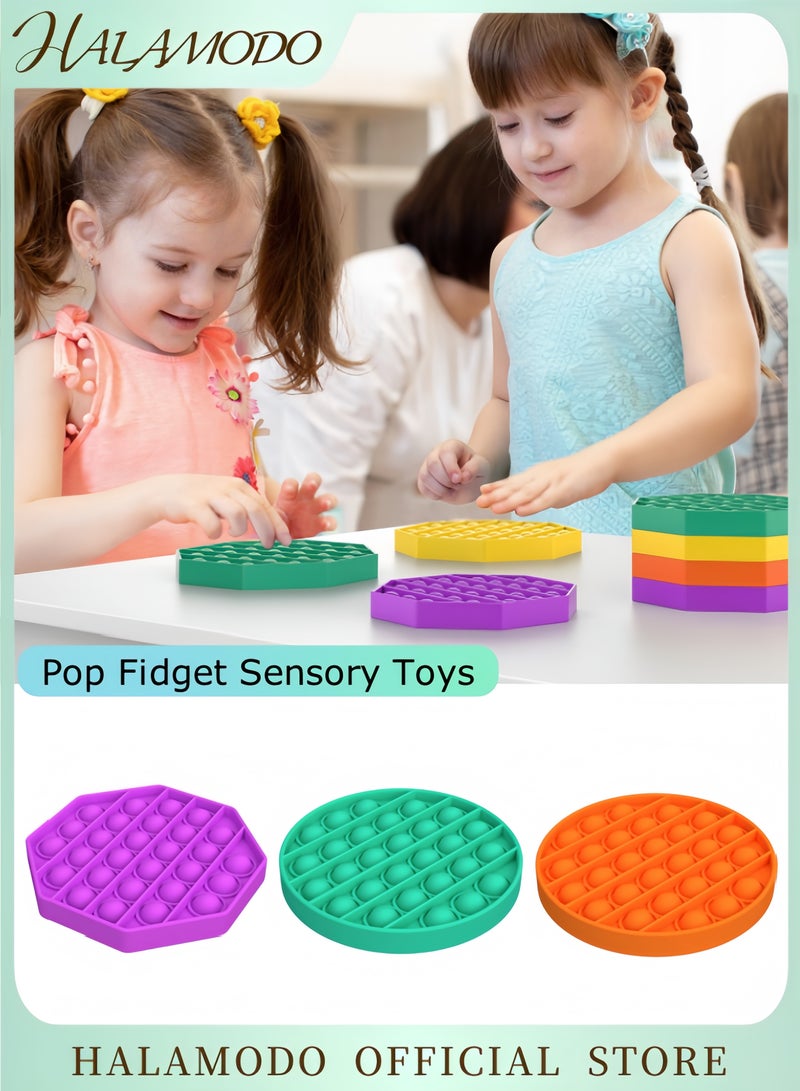 HALAMODO 3PCS Pop Fidget Sensory Toys Autism Special Needs Stress Relief Silicone Pressure Relieving Toys Durable & Washable Soft Silicone Squeeze Fidget Toy for Kids Children Adults  - Image 1