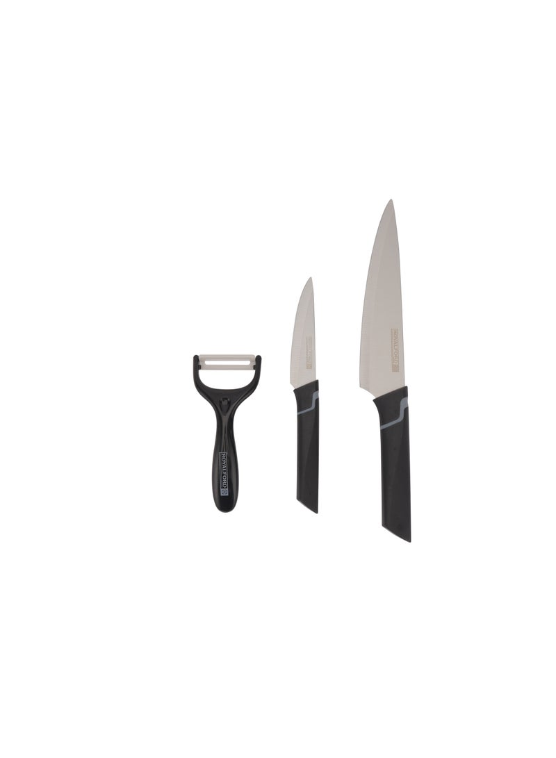 Royalford 3-Piece Kitchen Tools Set- RF12004| Includes 8" Chef Knife, 3.5" Paring Knife and Y-peeler Black - Image 2