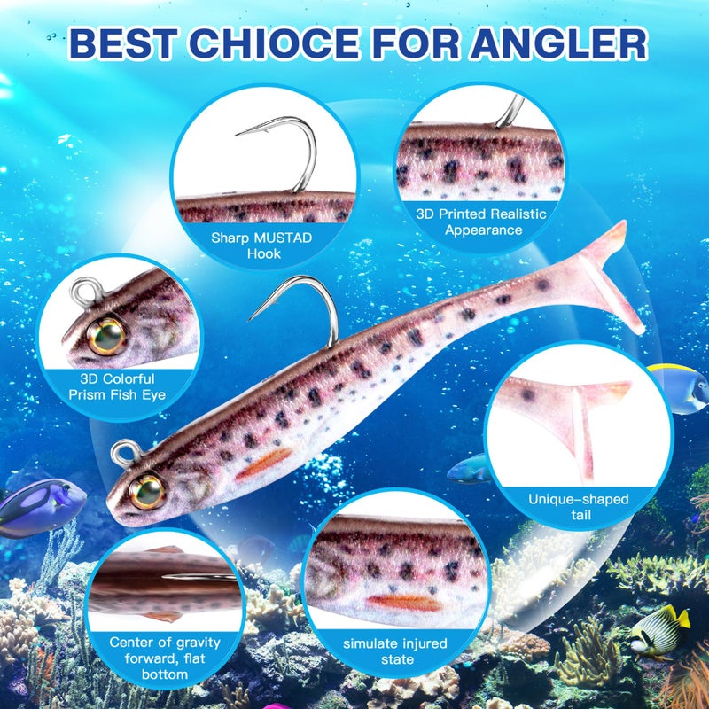 FONMANG 8-Piece Swim Baits for Bass Fishing, Pre-Rigged Jig Heads Soft Plastic Walleye Fishing Lures, Paddle Tail Swimbaits for Bass Fishing, Fishing Bait for Freshwater Saltwater Gifts 2.5in - Image 2