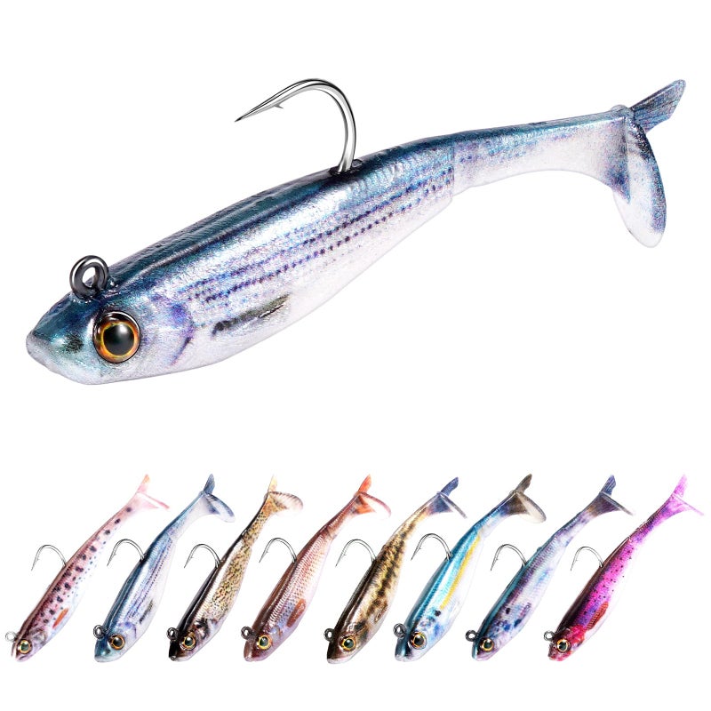 FONMANG 8-Piece Swim Baits for Bass Fishing, Pre-Rigged Jig Heads Soft Plastic Walleye Fishing Lures, Paddle Tail Swimbaits for Bass Fishing, Fishing Bait for Freshwater Saltwater Gifts 2.5in - Image 1