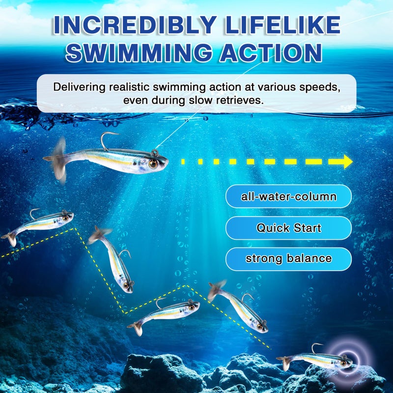 FONMANG 8-Piece Swim Baits for Bass Fishing, Pre-Rigged Jig Heads Soft Plastic Walleye Fishing Lures, Paddle Tail Swimbaits for Bass Fishing, Fishing Bait for Freshwater Saltwater Gifts 2.5in - Image 4