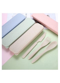 KASTWAVE Cutlery with Case Travel Utensil Set, 4 Sets Wheat Straw Reusable Portable Spoon Knife Forks Tableware, Eco Friendly Non-toxin BPA Free Portable Cutlery for Travel Picnic Camping or Daily Use  - Image 2