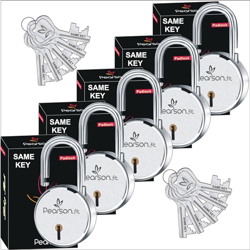 Pearson.fit Round Padlock 65mm 5 Lock Open with 10 Same Key for Flats Society Box Common Key Lock Open with 1 Key 8 Steel Lever Lock for Classroom Weather-Resistant Main Door Lock for Home - Image 1