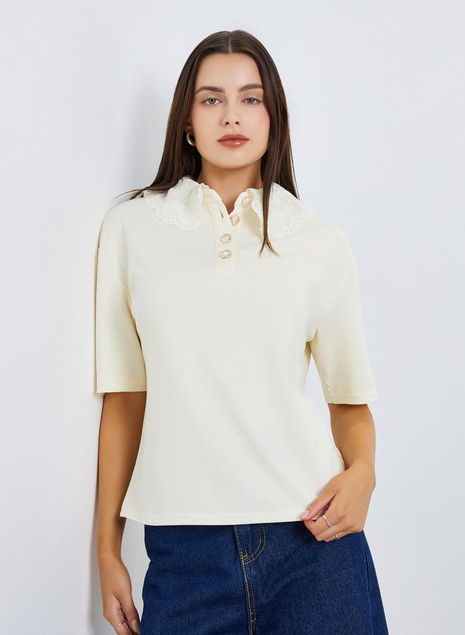 ستايلي تيشيرت بولو بياقة دانتيل - Image 1