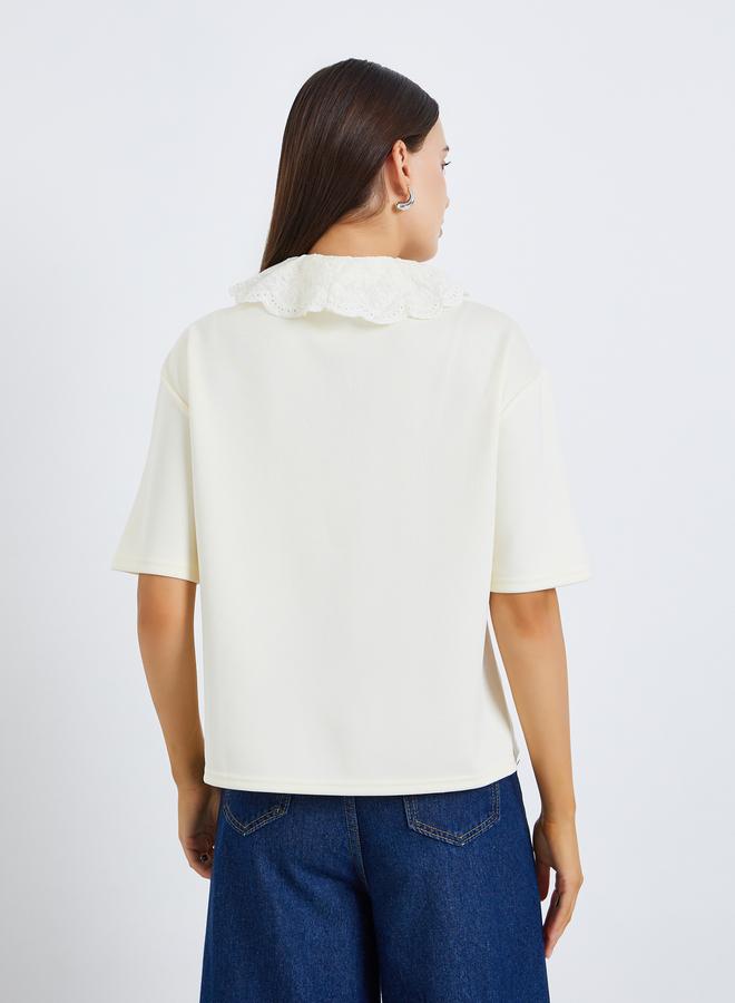 ستايلي تيشيرت بولو بياقة دانتيل - Image 4