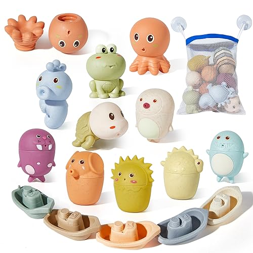 AMCHSURI Animal Bath Toys with Floating Boats for Toddlers 13 15 PCS Mold Free Bathtub Toy for Infants 612 Months EcoFriendly Non Toxic Water Table Toys - Image 1
