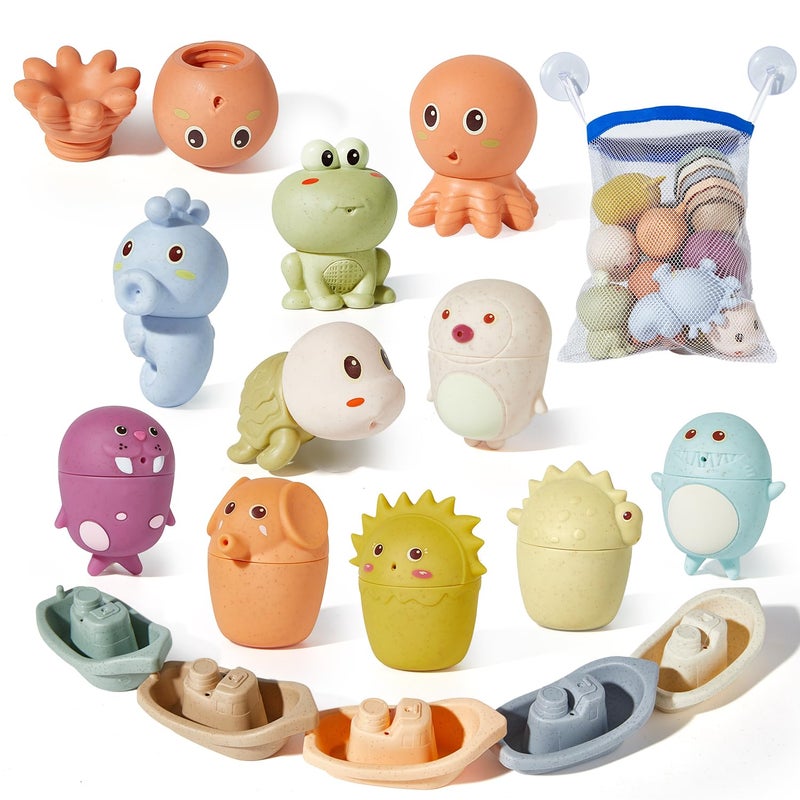 AMCHSURI Animal Bath Toys with Floating Boats for Toddlers 13 15 PCS Mold Free Bathtub Toy for Infants 612 Months EcoFriendly Non Toxic Water Table Toys - Image 2