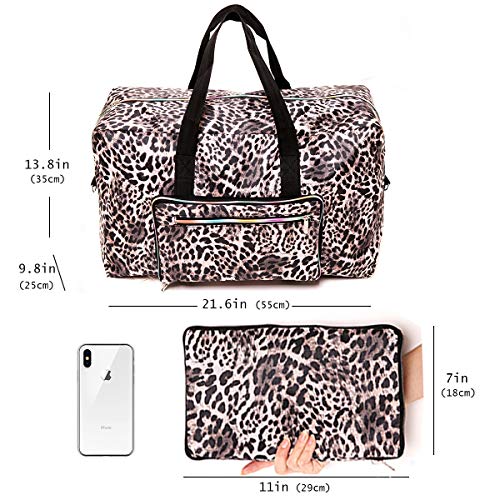 WFLB Large Foldable Travel Duffel Bag, Sports Tote Gym Bag For Women with Trolley Sleeve Weekender Overnight Carry On Checked Luggage Bag Hospital Bag Tote Shoulder Handbag Bag (leopard print) - Image 3