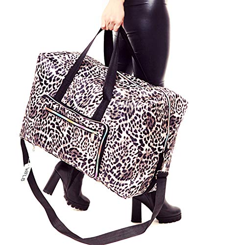 WFLB Large Foldable Travel Duffel Bag, Sports Tote Gym Bag For Women with Trolley Sleeve Weekender Overnight Carry On Checked Luggage Bag Hospital Bag Tote Shoulder Handbag Bag (leopard print) - Image 2