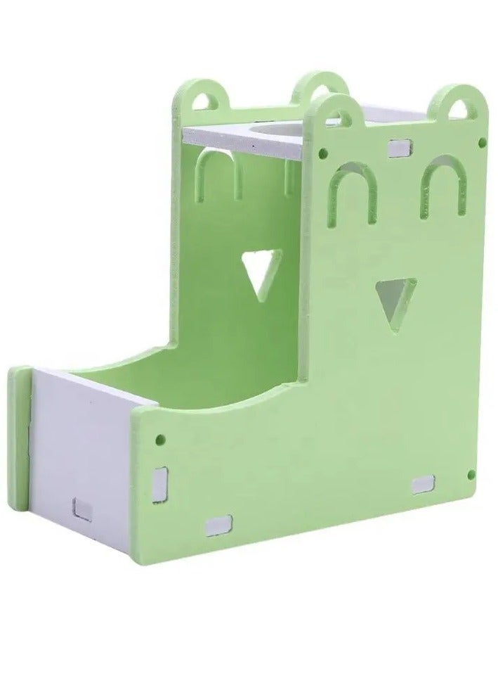 Hamster Water Bottle Stand, 2 in 1 Hanging Rat Auto Dispenser Small Animal Drinking Bottle Food Container Base Hideout Mouse Automatic Feeder Bowl Cage Toy Dwarf Hedgehog Pet Mice Gerbil (Green) - Image 1