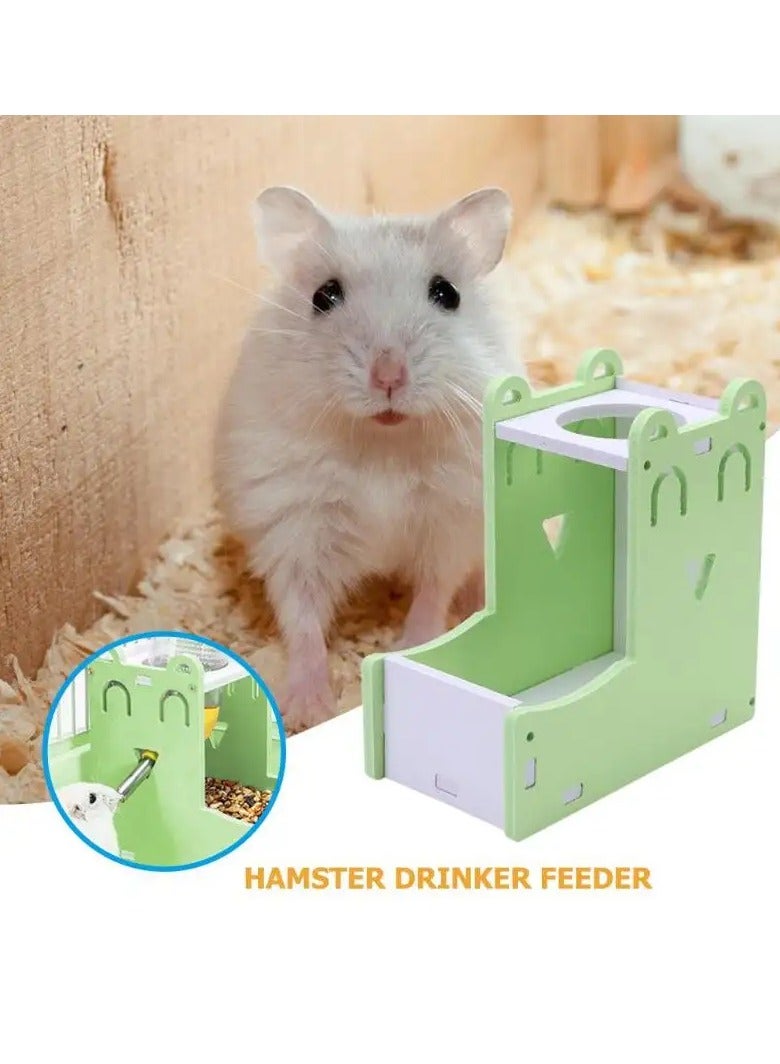 Hamster Water Bottle Stand, 2 in 1 Hanging Rat Auto Dispenser Small Animal Drinking Bottle Food Container Base Hideout Mouse Automatic Feeder Bowl Cage Toy Dwarf Hedgehog Pet Mice Gerbil (Green) - Image 2