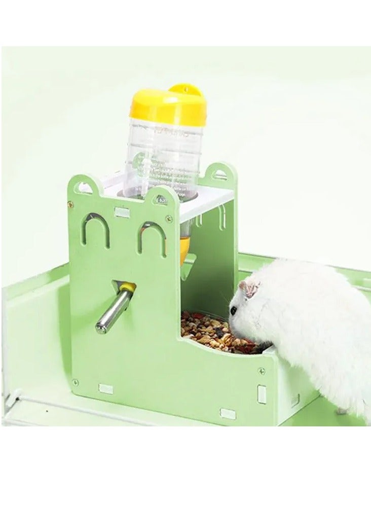 Hamster Water Bottle Stand, 2 in 1 Hanging Rat Auto Dispenser Small Animal Drinking Bottle Food Container Base Hideout Mouse Automatic Feeder Bowl Cage Toy Dwarf Hedgehog Pet Mice Gerbil (Green) - Image 3