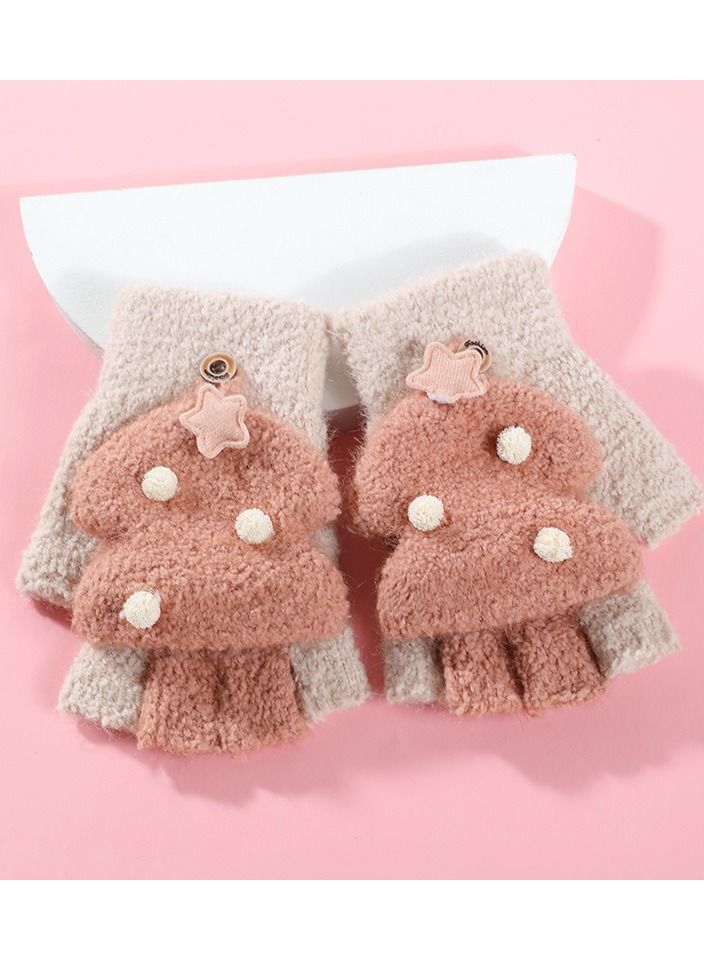 Golovejoy New Children's Outdoor Wind Proof And Warm Keeping Cute Plush Gloves In Winter 