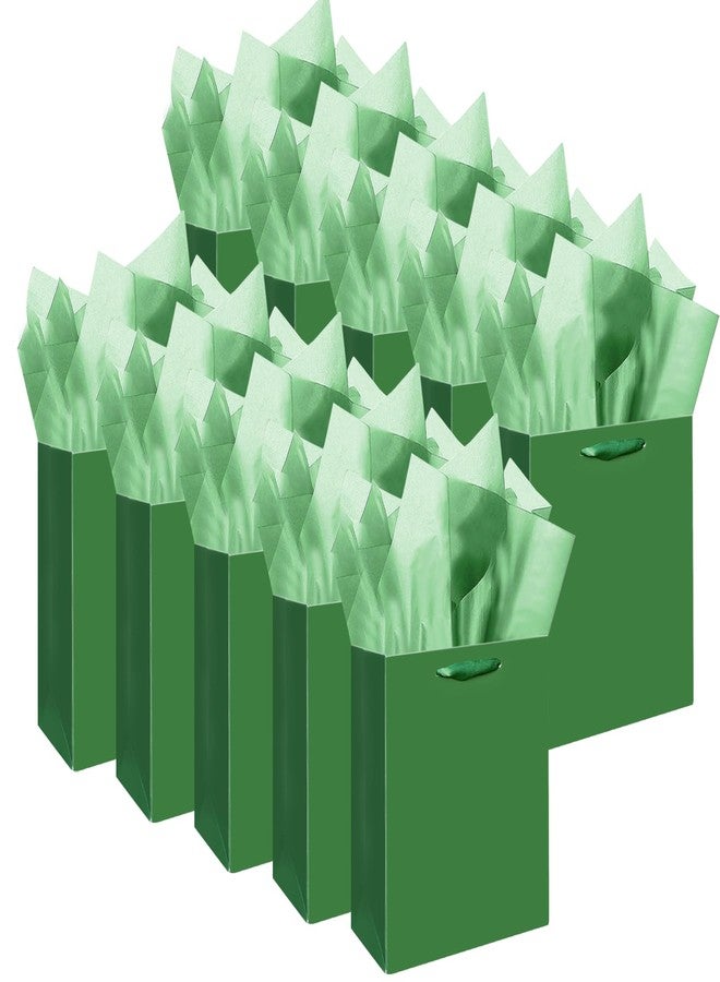 qiqee 10PCS Deep Green Mini Gift Bags with Tissue Paper Handles 6.3"x4.7"x2.4" Small Size Present Party Favor Bags（20pcs Tissue Paper Included ） - Image 1