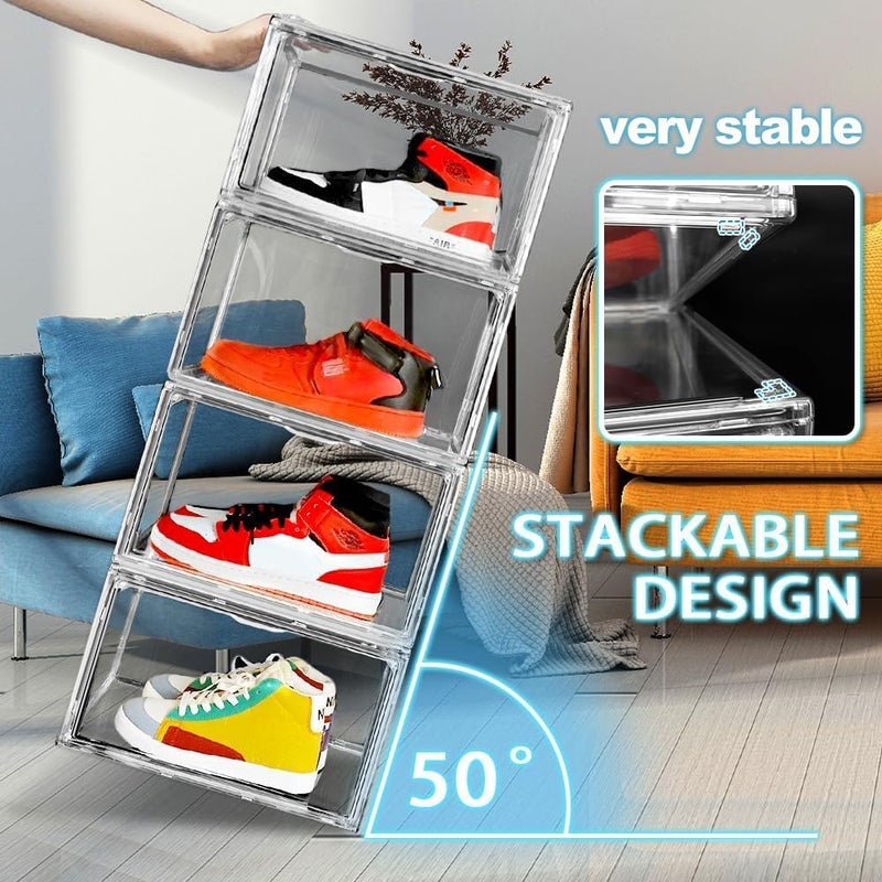 DAYOOH Size 14 Acrylic Sneaker Shoe Display Case, Transparent Shoe Box Storage Bins Clear Plastic Stackable Boot Handbag Organizer Containers with Lids for Shoes, Figure, Collectible, Purse, 1Pack - Image 4